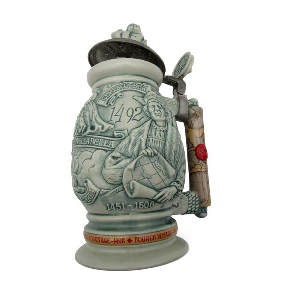AVON Christopher Columbus New World STEIN from Brazil 1992 Hinged Lid 9.5" Tall - Picture 6 of 12